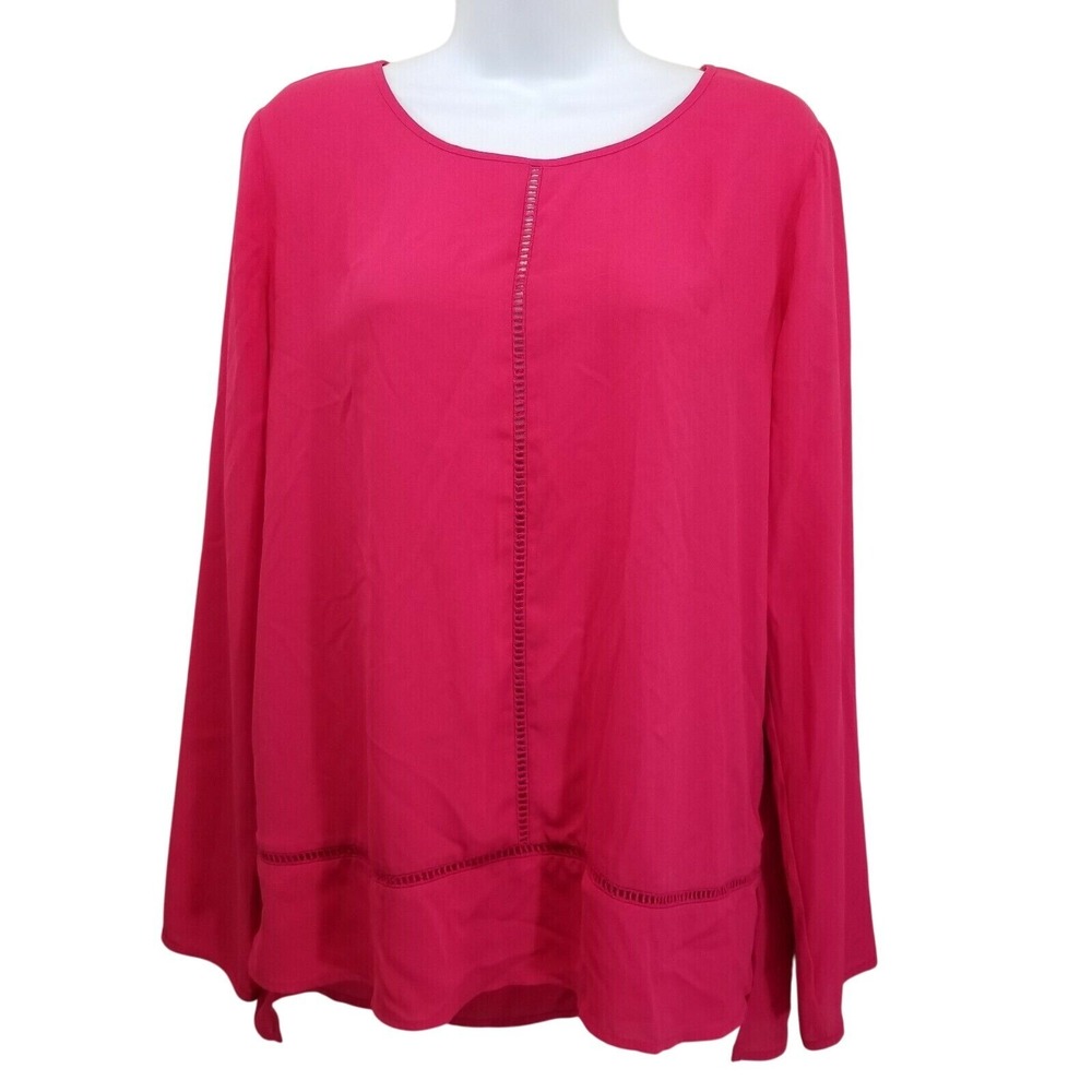 Pleione M Shirt Top Blouse Hot Pink Hi Low Lightweight Anthropologie Semi Sheer